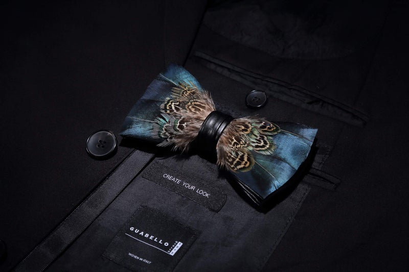 RBOCOTT Blue Feather Pre-tied Bow tie Leather Bowtie and Brooch Sets for Men(1) - Image 3